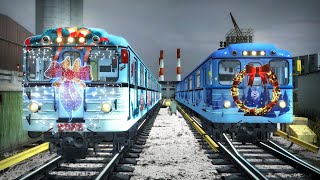 Два новогодних поезда Еж3 на Кольцевой линии в Metrostroi! Машинисты были к такому не готовы!