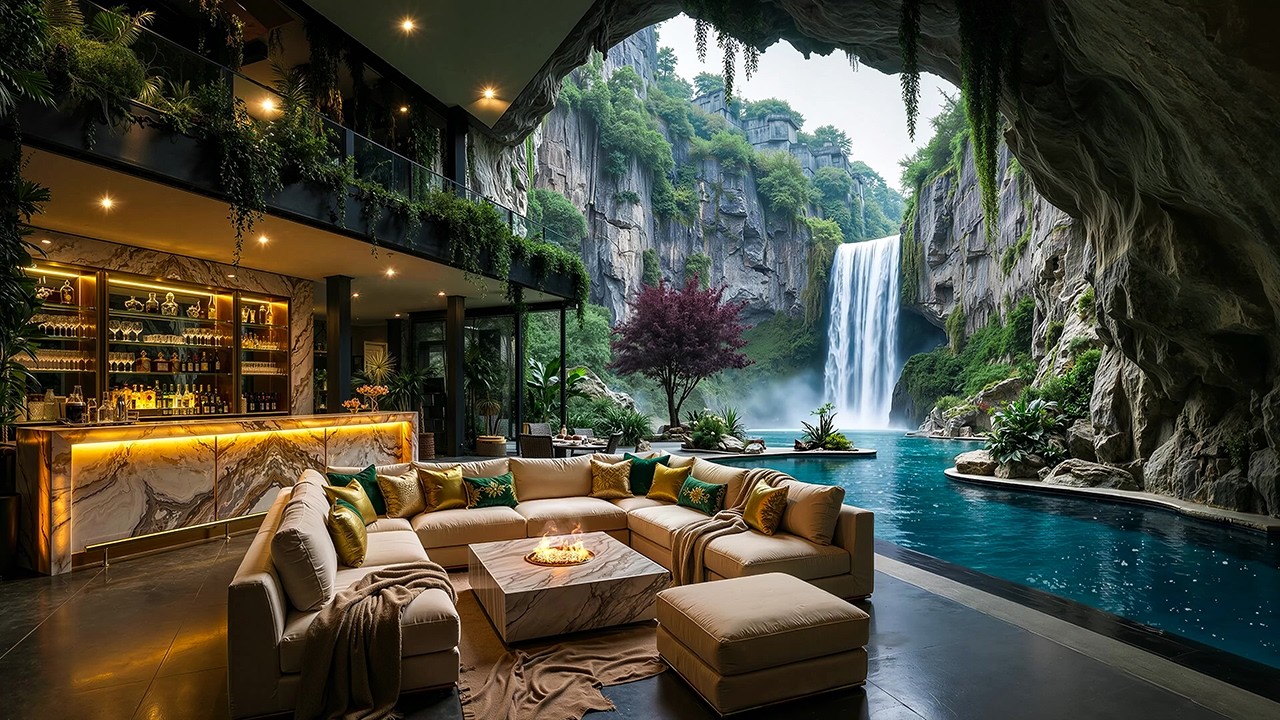 Cozy Forest Living Room with Smooth Morning Jazz | Tranquil Jazz Music & Warm Fire Sounds for Work