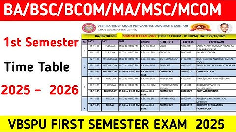 VBSPU FIRST SEMESTER EXAM DATE 2025 || BA BSC BCOM MA MSC MCOM 1st Semester Exam Time Table 2025
