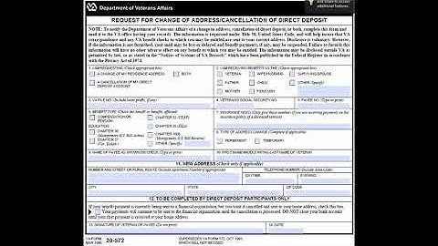 VA Form 20-572, Request for Change of Address / Cancellation of Direct Deposit
