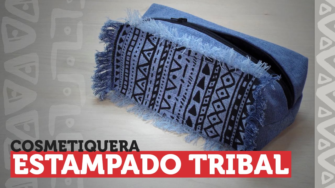 DIY - COSMETIQUERA CON ESTAMPADO TRIBAL 💙 ¡Jeans Reciclados! | AngieRomeroDIY