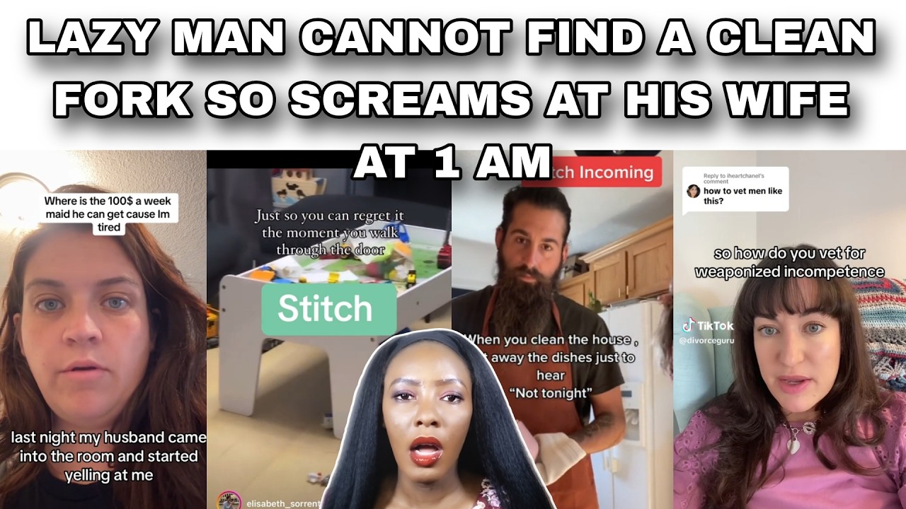 Мужчина кричит на свою жену в час ночи, потому что не может найти чистую вилку на кухне.
