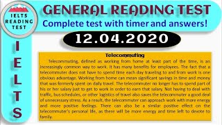 IELTS READING TEST ✍️ GENERAL - 12.04.2020 - 4K RESOLUTION 🔥 with ANSWERS!