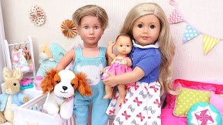 Doll's family routine stories with pets! Play Toys