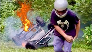 Go Kart Flips &amp; Catches on Fire !