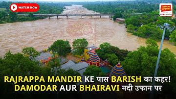 Rajrappa Mandir के पास Damodar-Bhairavi नदी में भारी उफान, दुकानों में घुसा पानी!