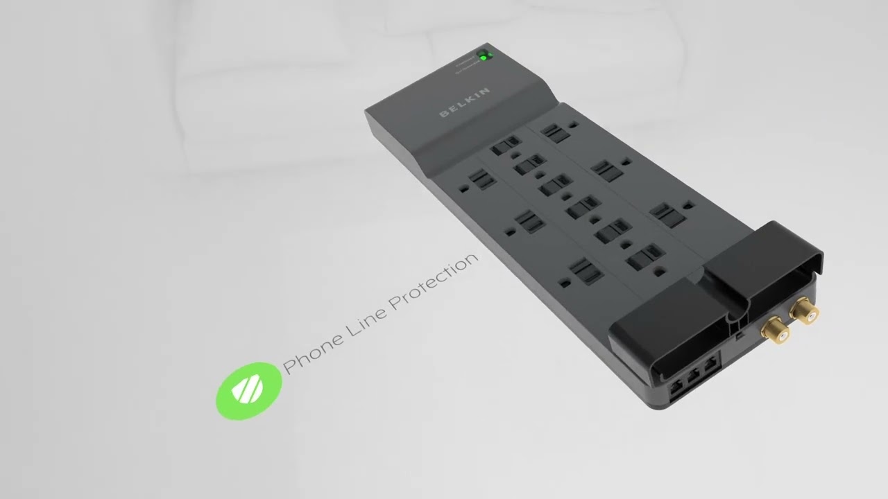 Belkin Power Strip Surge Protector - 12 AC Multiple Outlets & 8 ft Long Flat Plug Heavy Duty