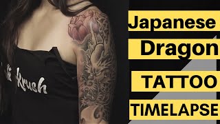Japanese dragon tattoo time lapse done by steve from golden triangle