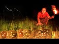 survival in the rainforest - finding bull frog & cook for dog with woman - Eating delicious HD
