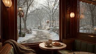 Cozy Central Park NYC Café on a Snowy Morning ☕❄️ Relaxing Jazz Ambience