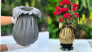 Creative ideas from cement  - How to make beautiful vases from old fabric