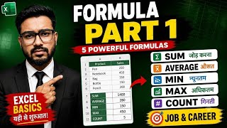 SUM, AVERAGE, MIN, MAX &amp; COUNT Formula in Excel 2021 | Complete Tutorial in Hindi | Beginners