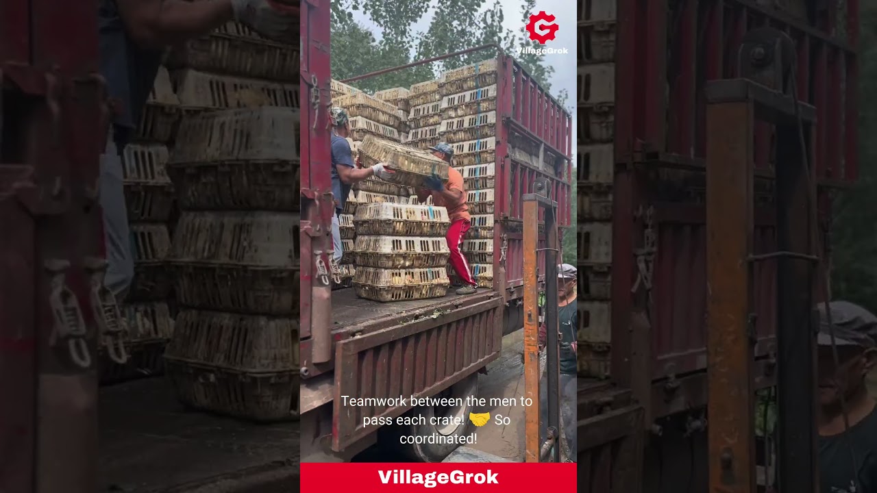 Loading Chicken Crates: Hard Work on the Farm