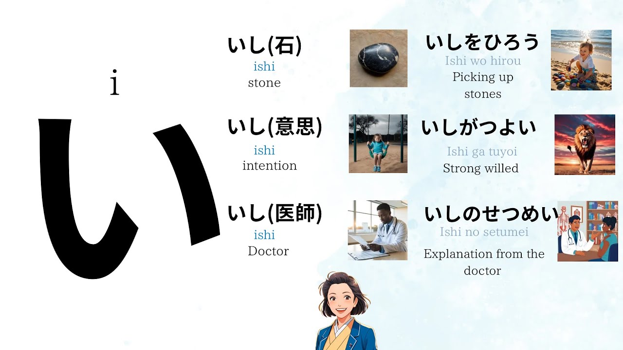 Beginner Japanese Lesson with Examples 【 Learn Japanese Hiragana – い(i ...