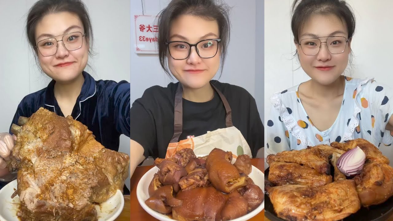 Mukbang Challenge:Eat cow tongue belly rib belly pork skin roll 🥐#mukbang #yummyfood  #eatingsounds