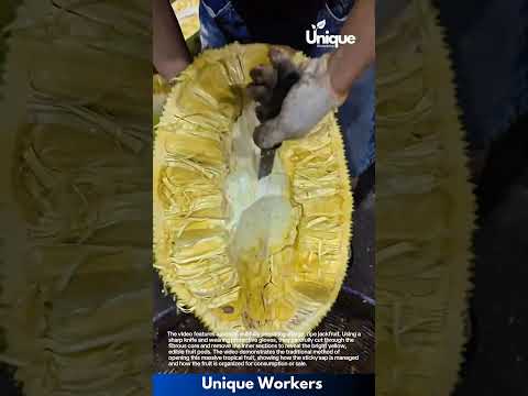 Masterful Jackfruit Cutting: Expert Preparation of a Giant Tropical Fruit