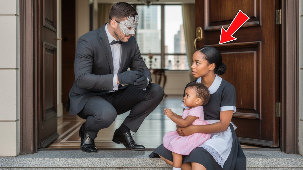 Fired & Homeless… Poor Maid & Her Toddler Sleep Outside Masked Billionaire’s Door — What He Did Next