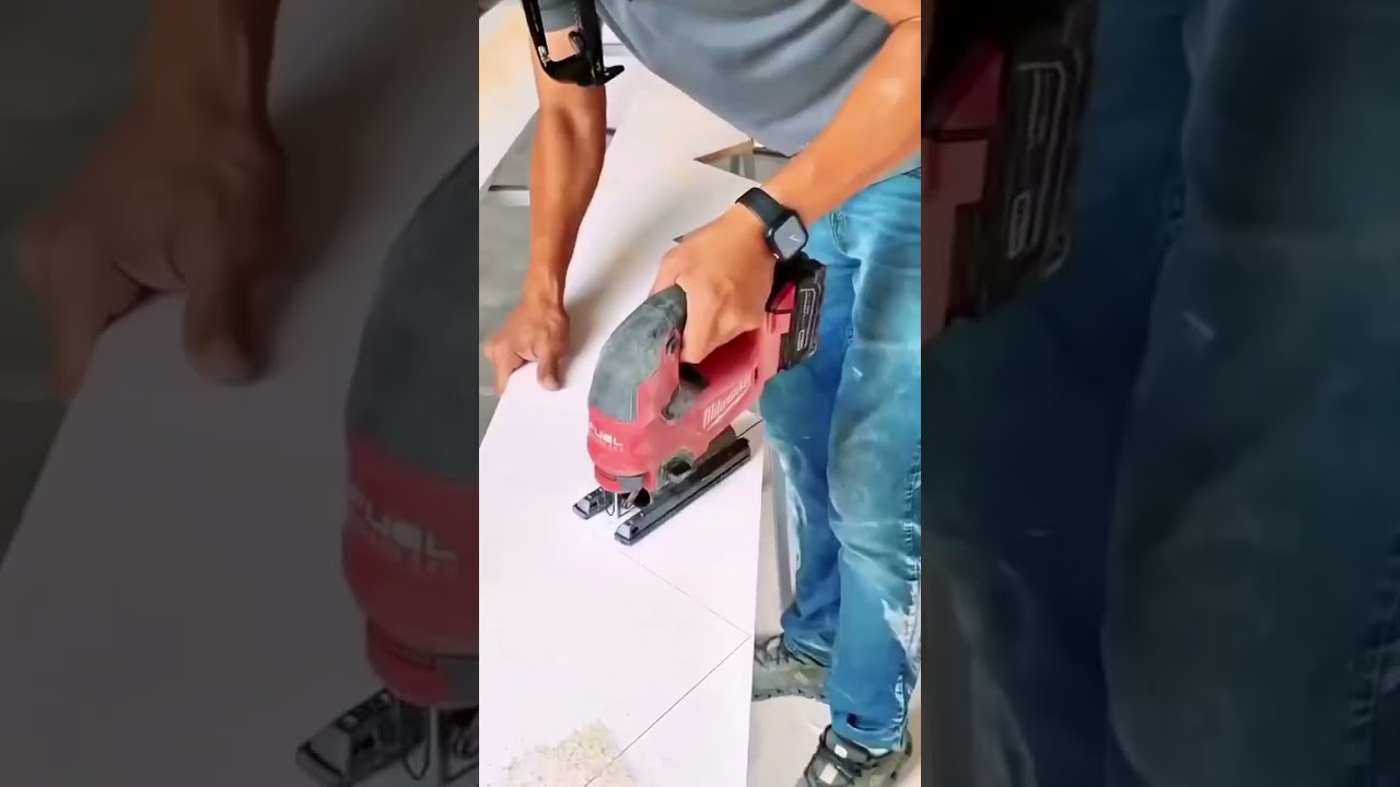 Cutting zigzag stair stringer shapes from long wooden boards