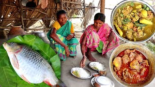 American rohu fish curry & fish egg curry cooking by our santali tribe grandma||Indian village