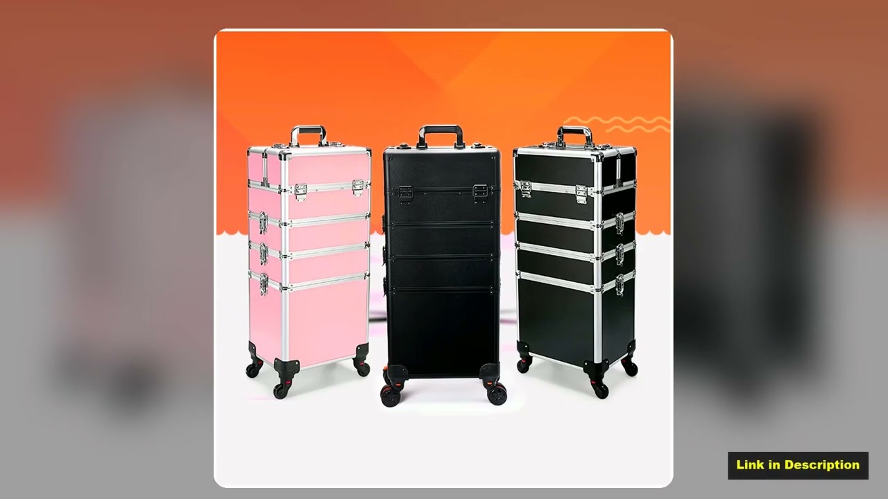 4 in 1 Professional Makeup Train Case Aluminum Rolling Cosmetic Case On Wheels Artist Makeup Organi