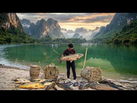 Catching Big River Fish with Bamboo Traps | Make Smoking Fish & Building  Bushcraft House