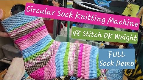 Circular Sock Knitting Machine. 48 Stitch Full Sock Demo. DK Weight Yarn. Erlbacher Gearhart. CSM.
