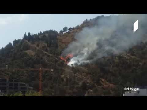 ხანძარი მთაწმინდაზე - ვიდეოკადრები შემთხვევის ადგილიდან