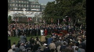 Cuts of Arrival Ceremony for Prime Minister Mulroney of Canada on March 18, 1986