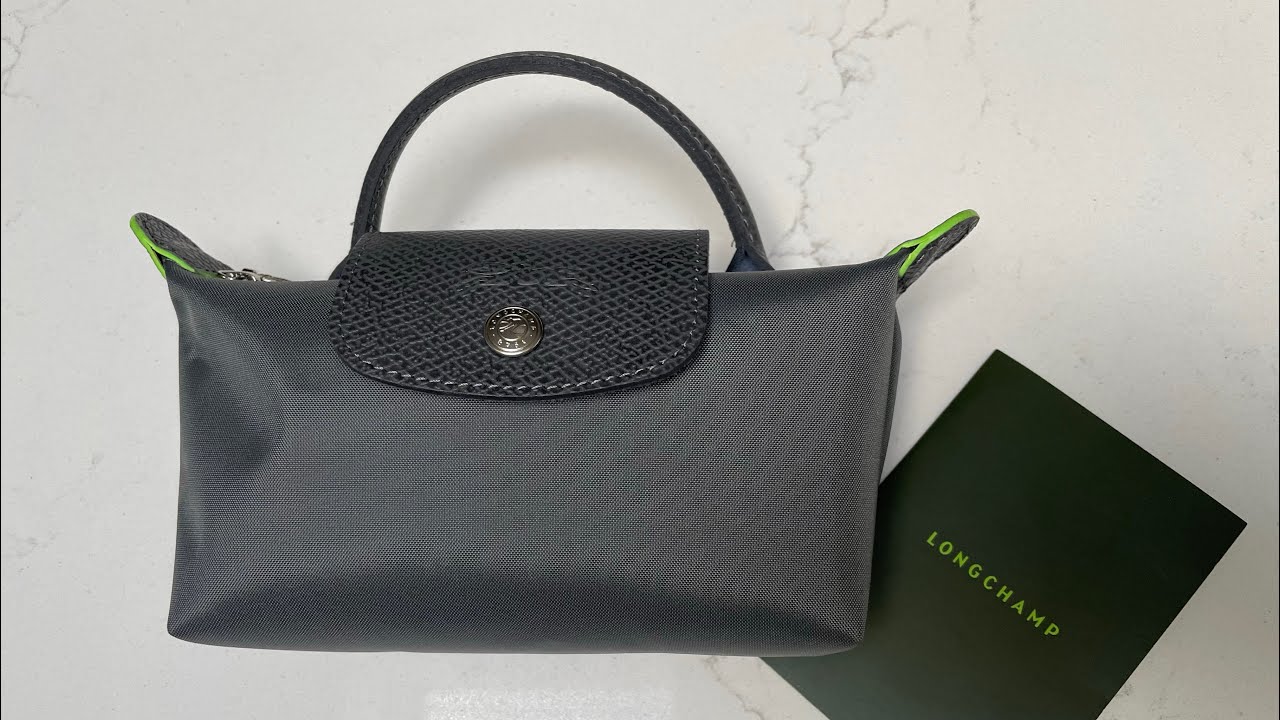 Longchamp Le Pliage Green Leather Cosmetic Bag in Black