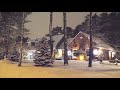 Snowy white christmas night lights and cozy homes in forest toronto  4k relaxing snow falling