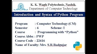 Introduction and Syntax of Python Program Part III