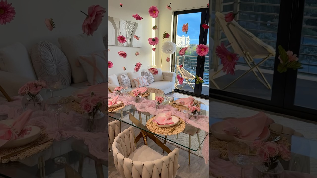Magical Galentine’s table setup with floating flowers & pink vibes! 💕✨