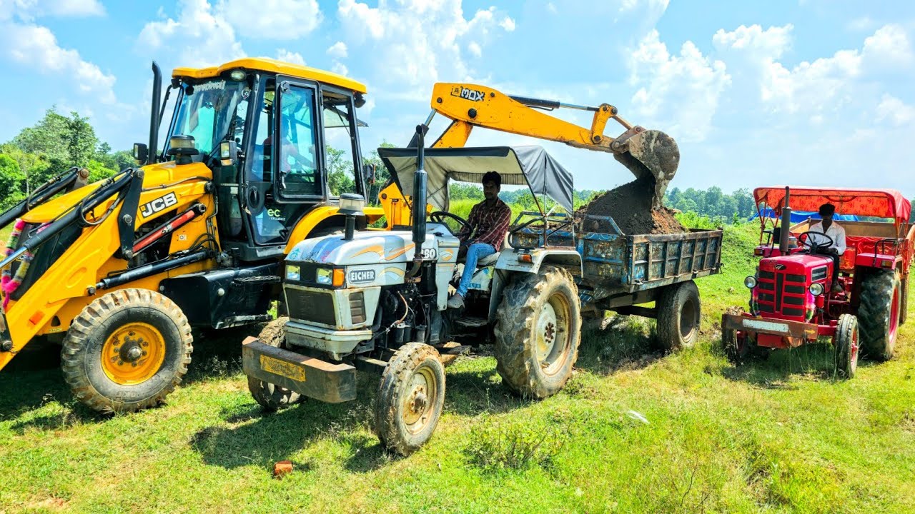 JCB 3dx Xpert Loading Mud Trolley | Mahindra 275 | Eicher 485 | JCB Video #jcb #tractor