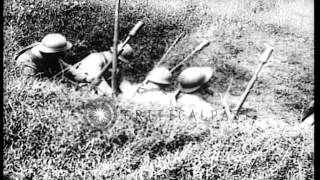 French soldiers firing rifle grenades from a trench during World War I HD Stock Footage