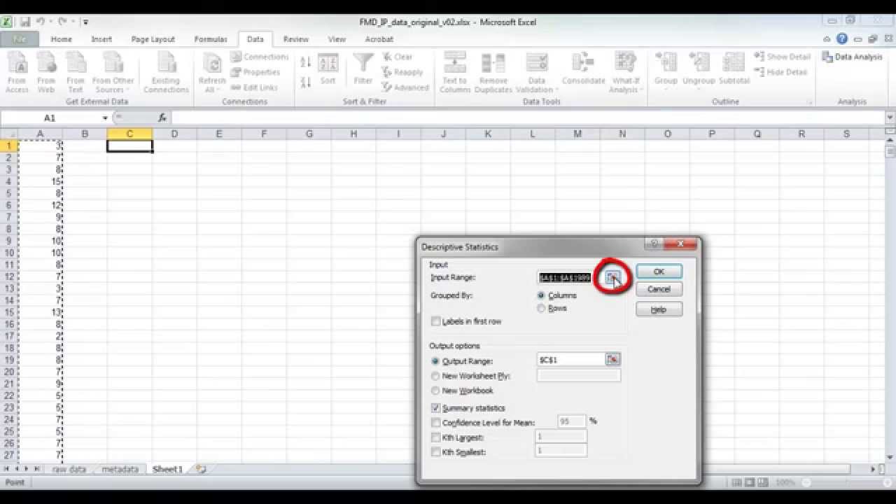 Ee descriptive stats in excel youtube