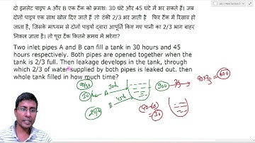 Two inlet pipes A and B can fill a tank in 30 hours and 45 hours respectively.