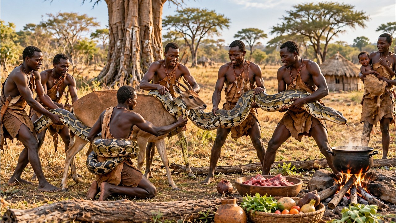 The Hadzabe Tribe Hunting Giant Python In Deep Wilderness Survival ...