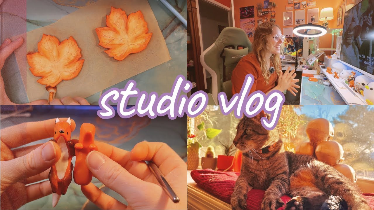clay with me ✨ maple leaf trinket dish + fox ring holder 🦊 part-time clay artist vlog + week recap 🧡