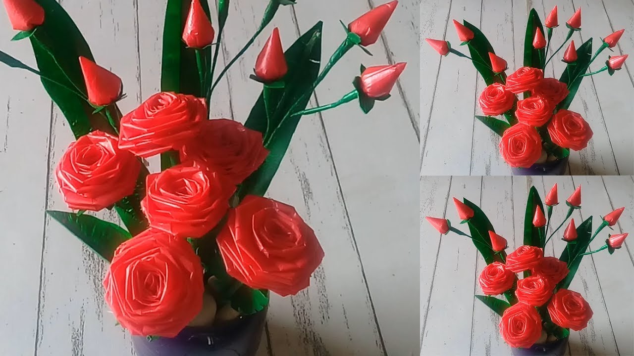  Cara  Membuat  Bunga Mawar  Teknik Lipat dari  Plastik Kresek  