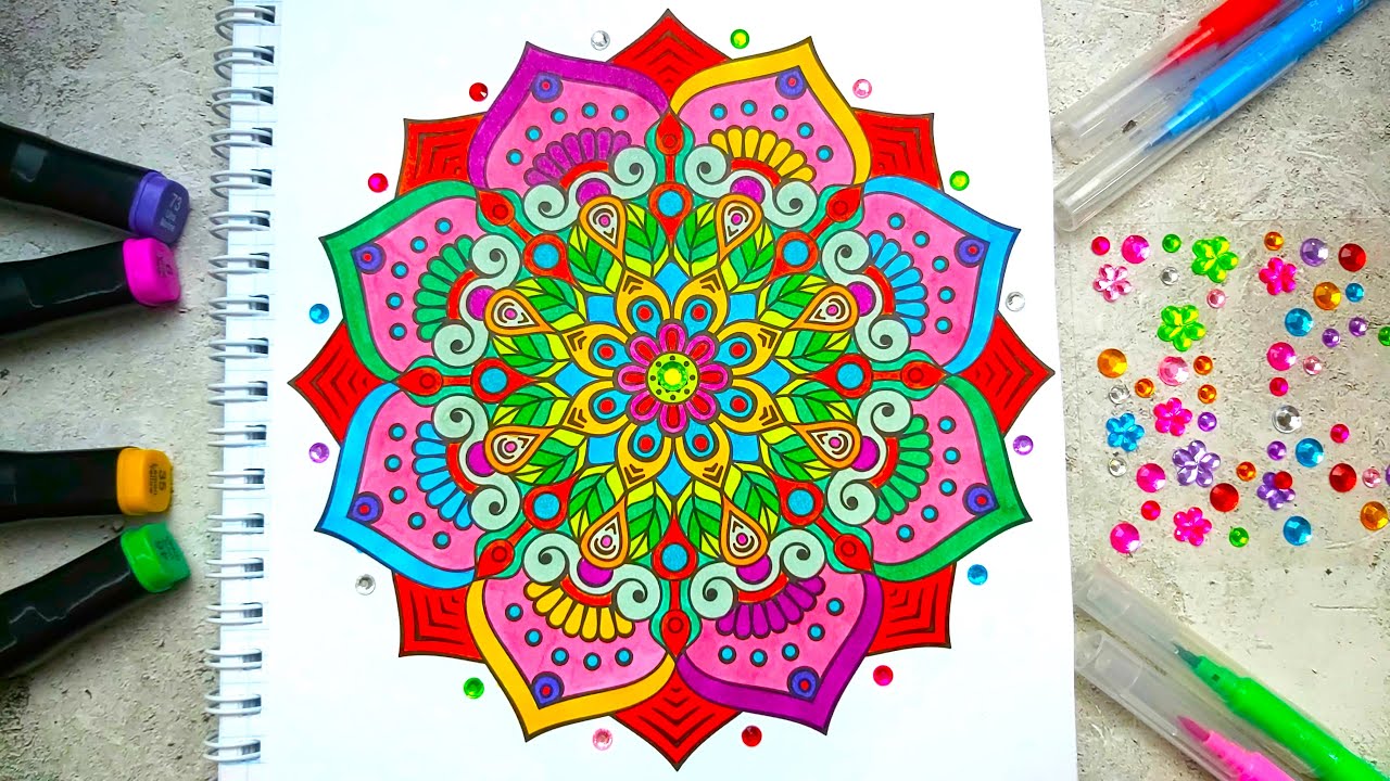 Mandala Coloring Book #22 | Bright, calming mandala | 54 minutes of harmony | ASMR No Talking