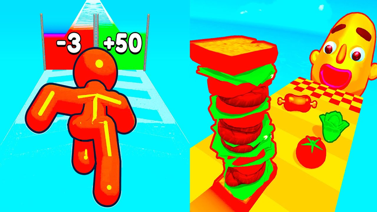 Sandwich Runner vs Tall Man Run ⭐🟦🟩🟧⭐️ Hard Levels Challenge Walkthrough Gameplay Ep1047