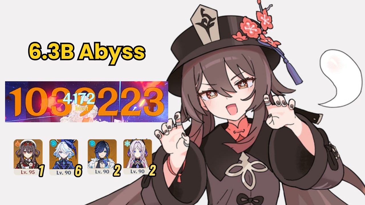 C1 Hu Tao Speedrun NEW 6.3B Abyss Top Half in 95s | Genshin Impact