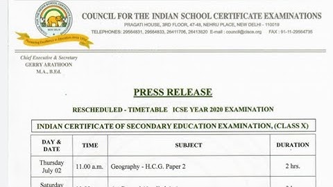 Icse released timetable of the remaining papers Class 10 and 12