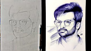 Ball Pen Portrait Drawing Of Ram Pothineni || Freehand Outline || Step By Step With Image ...? ||