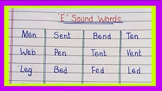 30 e sound words/ vowel e sound words/ e sound word /30 e sound words in english 