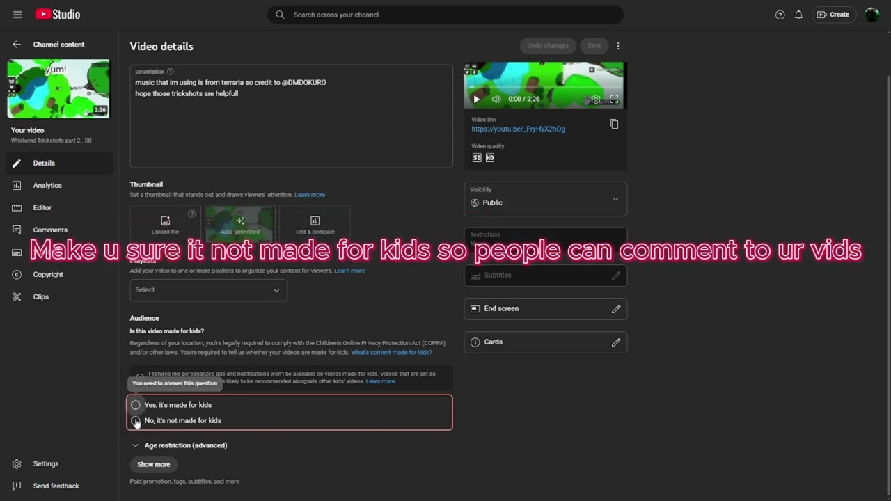 how to disable "made for kids" thingy