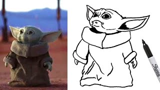 How To Draw Baby Yoda Easy Step By Step Tutorial On New Character From Star Wars Series Mandalorian Youtube