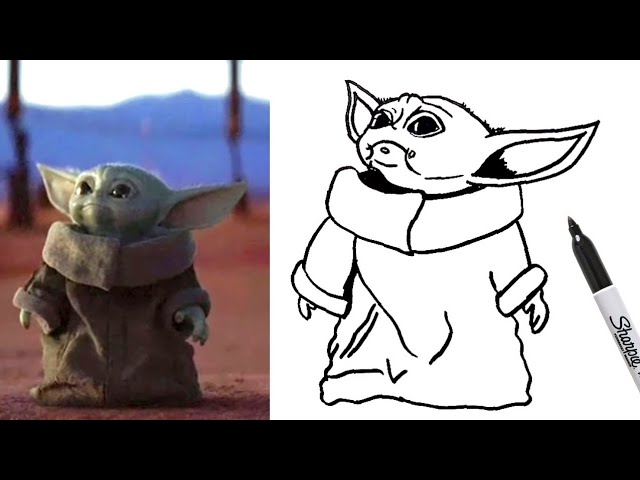 How To Draw Baby Yoda Easy Step By Step Tutorial On New Character From Star Wars Series Mandalorian Youtube