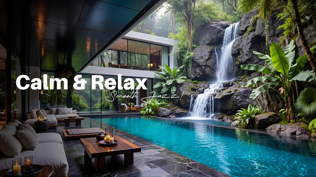 Calm & Relax with Smooth Jazz 🎷 | Luxury Jungle Waterfall Spa 🌿 Stress Relief | Samrest Audio