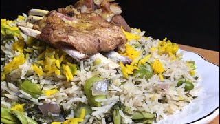 طريقة عمل عيش شبنت وباجلا مع اللحم ( تمن باقلاء )  Rice, dill and beans with meat